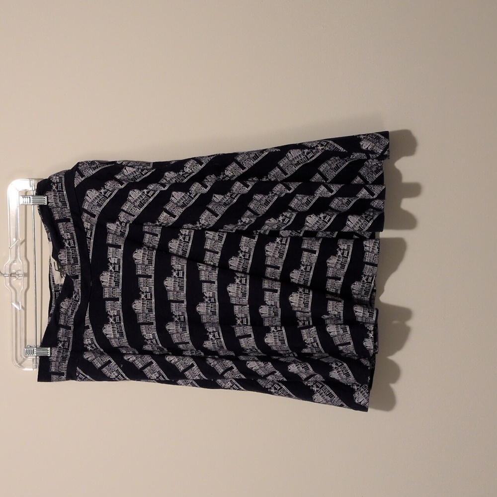 Womens Size 1X Effie's Heart Navy Cityscape Print A-Line Skirt